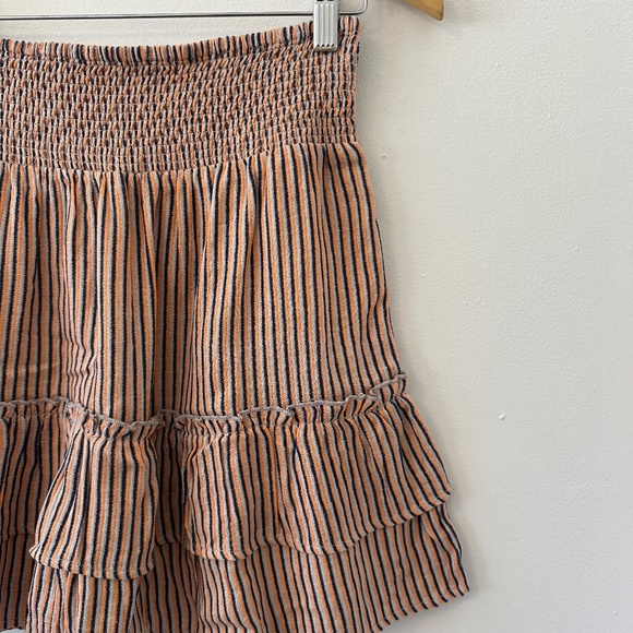 THML Striped Smocked Cotton Ruffle Mini Skirt | Size Small - Picture 2 of 8
